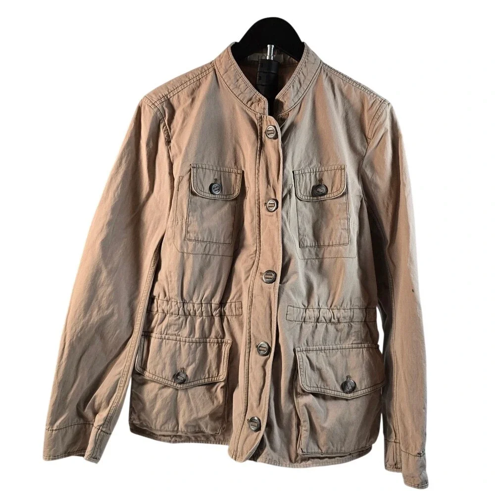 Ann Taylor LOFT Womens XL Tan Khaki Utility Field Jacket Button Front Drawstring - Picture 1 of 10